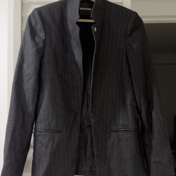 Zadig & Voltaire Deluxe Pinstripe blazer Jacket – Black/White, Mandarin Collar - Picture 2 of 4